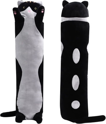 WUYU Adorable muñeca de gato de peluche lindo dibujo animado suave relleno de gatito almohada larga tirada de dormir almohada muñeca juguete regalo para niños