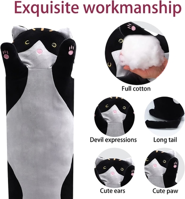 WUYU Adorable muñeca de gato de peluche lindo dibujo animado suave relleno de gatito almohada larga tirada de dormir almohada muñeca juguete regalo para niños