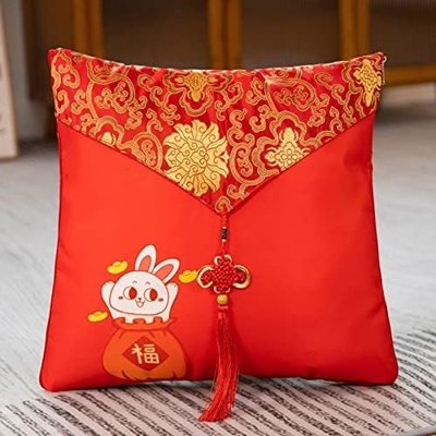 Mascota del Año del Conejo, Almohada Roja Grande, Almohada del Año del Conejo 40*40cm