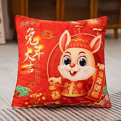 Mascota del Año del Conejo, Almohada Roja Grande, Almohada del Año del Conejo 40*40cm