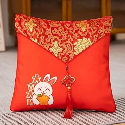 Mascota del Año del Conejo, Almohada Roja Grande, Almohada del Año del Conejo 40*40cm