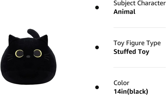 Juguete de peluche de gato negro: almohada suave y rellena de animales, decoración de sofá para bebés, diseño en forma de gato