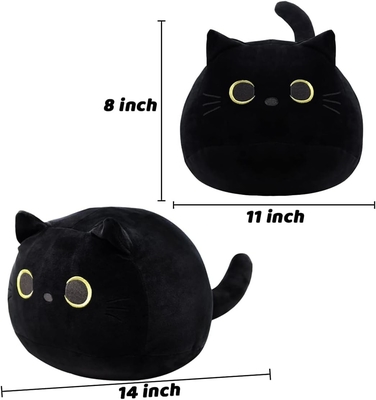 Juguete de peluche de gato negro: almohada suave y rellena de animales, decoración de sofá para bebés, diseño en forma de gato