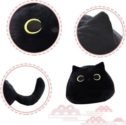 Juguete de peluche de gato negro: almohada suave y rellena de animales, decoración de sofá para bebés, diseño en forma de gato