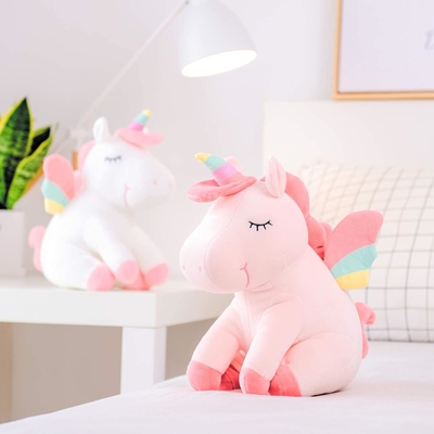 Lazada Unicornio Animal relleno juguetes de peluche Niñas Regalos con alas de arco iris Blanco 12 pulgadas