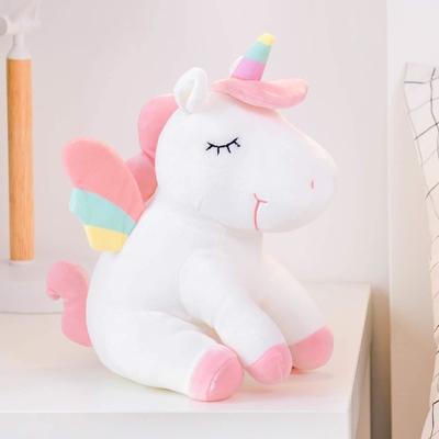 Lazada Unicornio Animal relleno juguetes de peluche Niñas Regalos con alas de arco iris Blanco 12 pulgadas