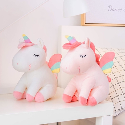 Lazada Unicornio Animal relleno juguetes de peluche Niñas Regalos con alas de arco iris Blanco 12 pulgadas