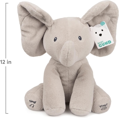 GUND Bebé Animado Flappy El Elefante Plush, Cantando Juguete de Bebé de Animales Rellenos para Edades 0 y Más, Gris, 12&quot;