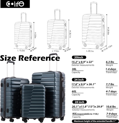 Valija PC ABS TSA equipaje de 3 piezas conjunto de cerradura girador Carry on (azul azul)