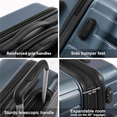 Valija PC ABS TSA equipaje de 3 piezas conjunto de cerradura girador Carry on (azul azul)