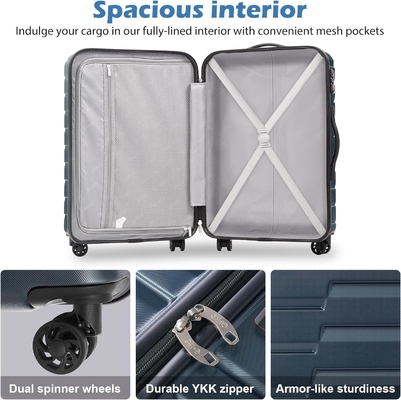 Valija PC ABS TSA equipaje de 3 piezas conjunto de cerradura girador Carry on (azul azul)