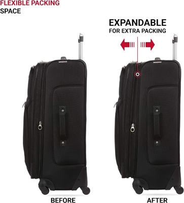 Equipaje expandible de lado blando, negro, de 29 pulgadas.