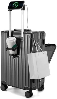 20 pulgadas de Aluminio Cuadro Hardside Spinner Rueda de equipaje, Construido en TSA cerradura Llevar en la maleta, con soporte de taza y puerto USB