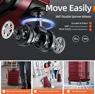 Conjuntos de equipaje PC+ABS expandible maleta duradera doble ruedas TSA cerradura 3pcs vino tinto