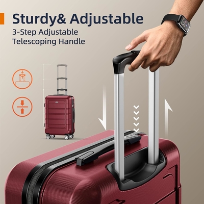 Conjuntos de equipaje PC+ABS expandible maleta duradera doble ruedas TSA cerradura 3pcs vino tinto