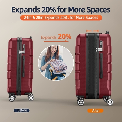 Conjuntos de equipaje PC+ABS expandible maleta duradera doble ruedas TSA cerradura 3pcs vino tinto