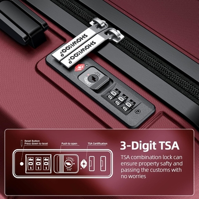 Conjuntos de equipaje PC+ABS expandible maleta duradera doble ruedas TSA cerradura 3pcs vino tinto