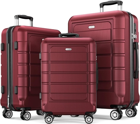 Conjuntos de equipaje PC+ABS expandible maleta duradera doble ruedas TSA cerradura 3pcs vino tinto