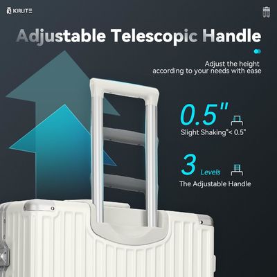 Equipaje sin cremallera con 4 ruedas 20 pulgadas maleta de cáscara dura con PC + ABS TSA Cerradura 4 esquina de metal blanco