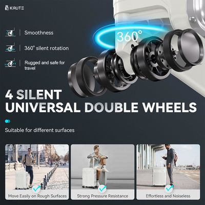 Equipaje sin cremallera con 4 ruedas 20 pulgadas maleta de cáscara dura con PC + ABS TSA Cerradura 4 esquina de metal blanco