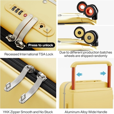 Equipaje de lujo de diseño de manija ancha Valija de viaje de rodadura PC de lado duro con marco de aluminio ruedas giratorias huecas,