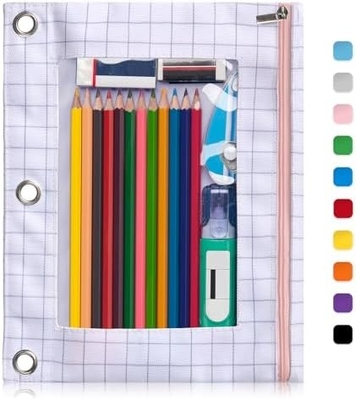Cuadro de lápiz de encuadre con cremallera lisa, caja de lápiz de ventana transparente para encuadre, bolso de lápiz de encuadre de 3 anillos de gran capacidad