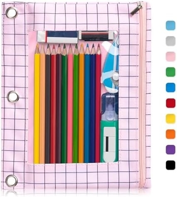Cuadro de lápiz de encuadre con cremallera lisa, caja de lápiz de ventana transparente para encuadre, bolso de lápiz de encuadre de 3 anillos de gran capacidad