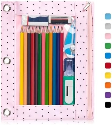 Cuadro de lápiz de encuadre con cremallera lisa, caja de lápiz de ventana transparente para encuadre, bolso de lápiz de encuadre de 3 anillos de gran capacidad