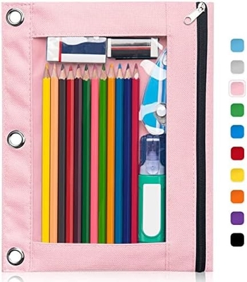 Cuadro de lápiz de encuadre con cremallera lisa, caja de lápiz de ventana transparente para encuadre, bolso de lápiz de encuadre de 3 anillos de gran capacidad