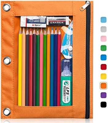 Cuadro de lápiz de encuadre con cremallera lisa, caja de lápiz de ventana transparente para encuadre, bolso de lápiz de encuadre de 3 anillos de gran capacidad