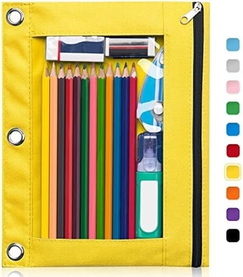 Cuadro de lápiz de encuadre con cremallera lisa, caja de lápiz de ventana transparente para encuadre, bolso de lápiz de encuadre de 3 anillos de gran capacidad