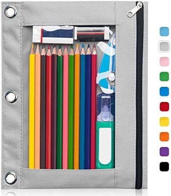 Cuadro de lápiz de encuadre con cremallera lisa, caja de lápiz de ventana transparente para encuadre, bolso de lápiz de encuadre de 3 anillos de gran capacidad