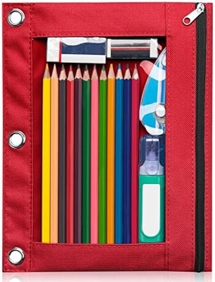 Cuadro de lápiz de encuadre con cremallera lisa, caja de lápiz de ventana transparente para encuadre, bolso de lápiz de encuadre de 3 anillos de gran capacidad