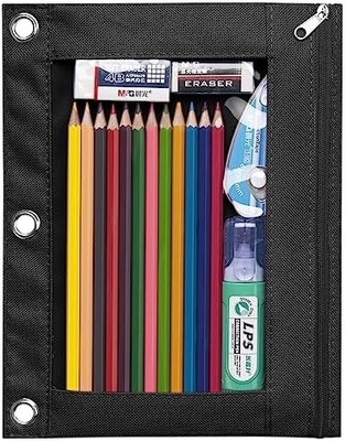 Cuadro de lápiz de encuadre con cremallera lisa, caja de lápiz de ventana transparente para encuadre, bolso de lápiz de encuadre de 3 anillos de gran capacidad