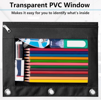 Cuadro de lápiz de encuadre con cremallera lisa, caja de lápiz de ventana transparente para encuadre, bolso de lápiz de encuadre de 3 anillos de gran capacidad