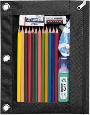 Cuadro de lápiz de encuadre con cremallera lisa, caja de lápiz de ventana transparente para encuadre, bolso de lápiz de encuadre de 3 anillos de gran capacidad