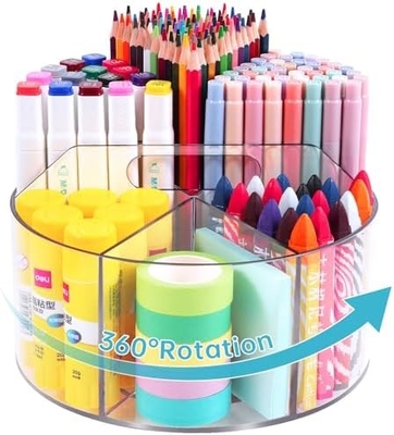 5 ranuras 360 grados de giro soporte de bolígrafo acrílico para escritorio, soporte de marcadores Caddy organizador de suministros de arte organizador de bolígrafo para escritorio