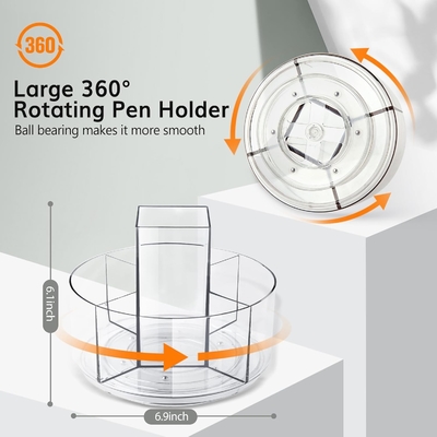 5 ranuras 360 grados de giro soporte de bolígrafo acrílico para escritorio, soporte de marcadores Caddy organizador de suministros de arte organizador de bolígrafo para escritorio