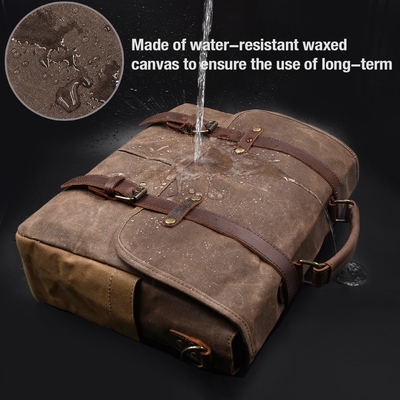 15.6 pulgadas impermeable Vintage de cuero genuino de cera de lienzo maletín computadora de cuero grande bolso portátil bolso robusto bolso