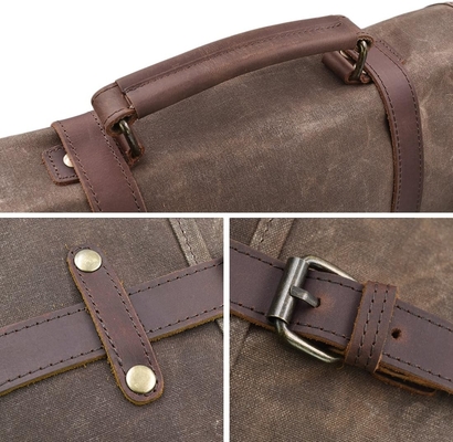 15.6 pulgadas impermeable Vintage de cuero genuino de cera de lienzo maletín computadora de cuero grande bolso portátil bolso robusto bolso