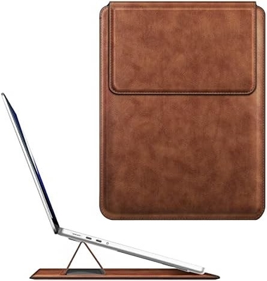 Cuerpo de portátil MacBook Air 13.6M3 M2 A3113 A2681/MacBook Pro 14 A2992-PU tapa de bolsa delgada de cuero con función de soporte, marrón