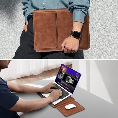 Cuerpo de portátil MacBook Air 13.6M3 M2 A3113 A2681/MacBook Pro 14 A2992-PU tapa de bolsa delgada de cuero con función de soporte, marrón