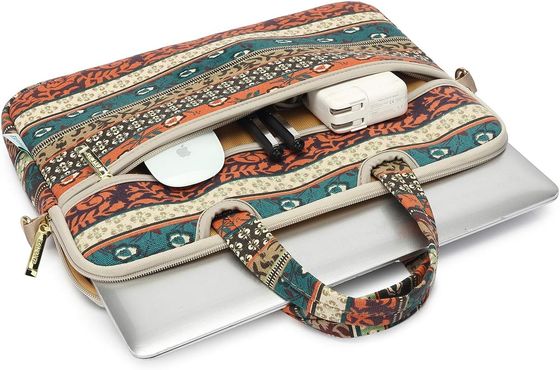 Bolso para portátil diseñado para portátiles de 12,5 a 14 pulgadas con interior acolchado de tela de lona estampada y múltiples opciones de transporte