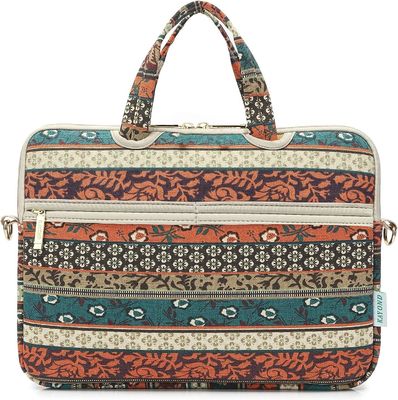 Bolso para portátil diseñado para portátiles de 12,5 a 14 pulgadas con interior acolchado de tela de lona estampada y múltiples opciones de transporte
