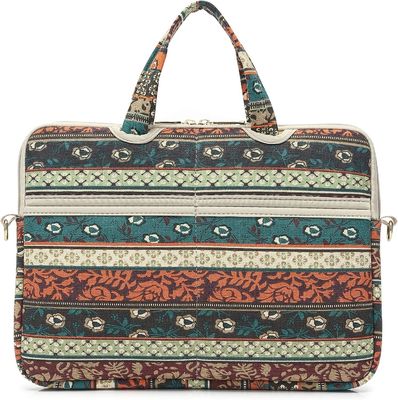 Bolso para portátil diseñado para portátiles de 12,5 a 14 pulgadas con interior acolchado de tela de lona estampada y múltiples opciones de transporte