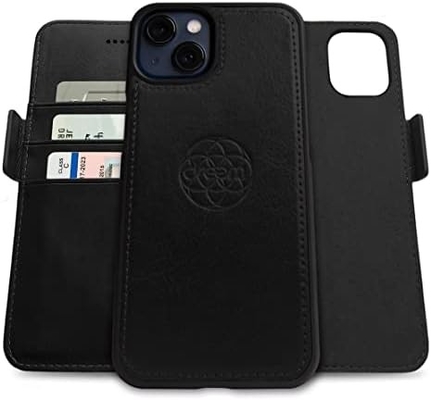 iPhone 13 Cuerpo de cartera / caja de choque 2-en-1 y juego de cuero vegano desmontable, compatible con MagSafe, protegido por RFID