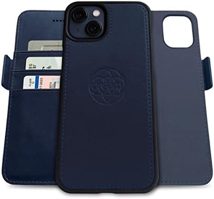 iPhone 13 Cuerpo de cartera / caja de choque 2-en-1 y juego de cuero vegano desmontable, compatible con MagSafe, protegido por RFID