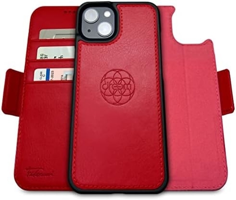 iPhone 13 Cuerpo de cartera / caja de choque 2-en-1 y juego de cuero vegano desmontable, compatible con MagSafe, protegido por RFID