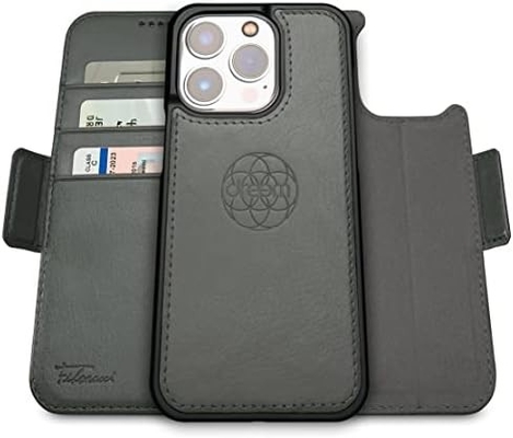 iPhone 13 Cuerpo de cartera / caja de choque 2-en-1 y juego de cuero vegano desmontable, compatible con MagSafe, protegido por RFID