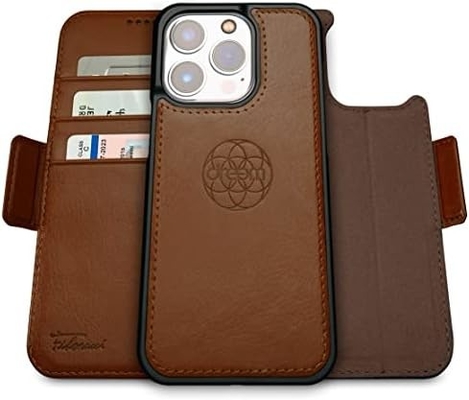 iPhone 13 Cuerpo de cartera / caja de choque 2-en-1 y juego de cuero vegano desmontable, compatible con MagSafe, protegido por RFID